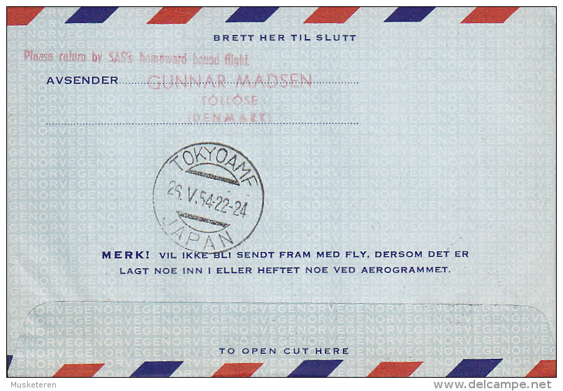 Norway Airmail Aerogramme SAS BODØ-FAIRBANKS-TOKIO 1. Flight Cover 1954 !! - Briefe U. Dokumente