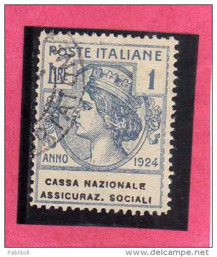 ITALY KINGDOM ITALIA REGNO 1924 PARASTATALI CASSA NAZIONALE ASSICURAZIONI SOCIALI LIRE 1 USED - Franchise