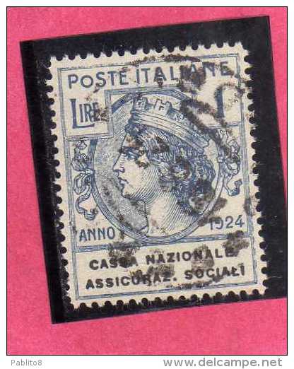 ITALY KINGDOM ITALIA REGNO 1924 PARASTATALI CASSA NAZIONALE ASSICURAZIONI SOCIALI LIRE 1 USED - Franchise