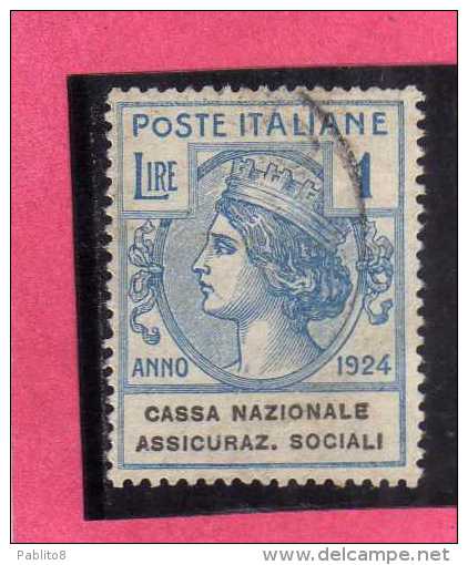 ITALY KINGDOM ITALIA REGNO 1924 PARASTATALI CASSA NAZIONALE ASSICURAZIONI SOCIALI LIRE 1 USED - Franchigia