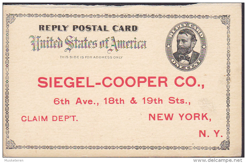 United States Postal Stationery Ganzsache Entier Private Print Reply Card SIEGEL-COOPER & Co. 1890? (2 Scans) - ...-1900