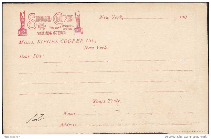 United States Postal Stationery Ganzsache Entier Private Print Reply Card SIEGEL-COOPER & Co. 1890? (2 Scans) - ...-1900