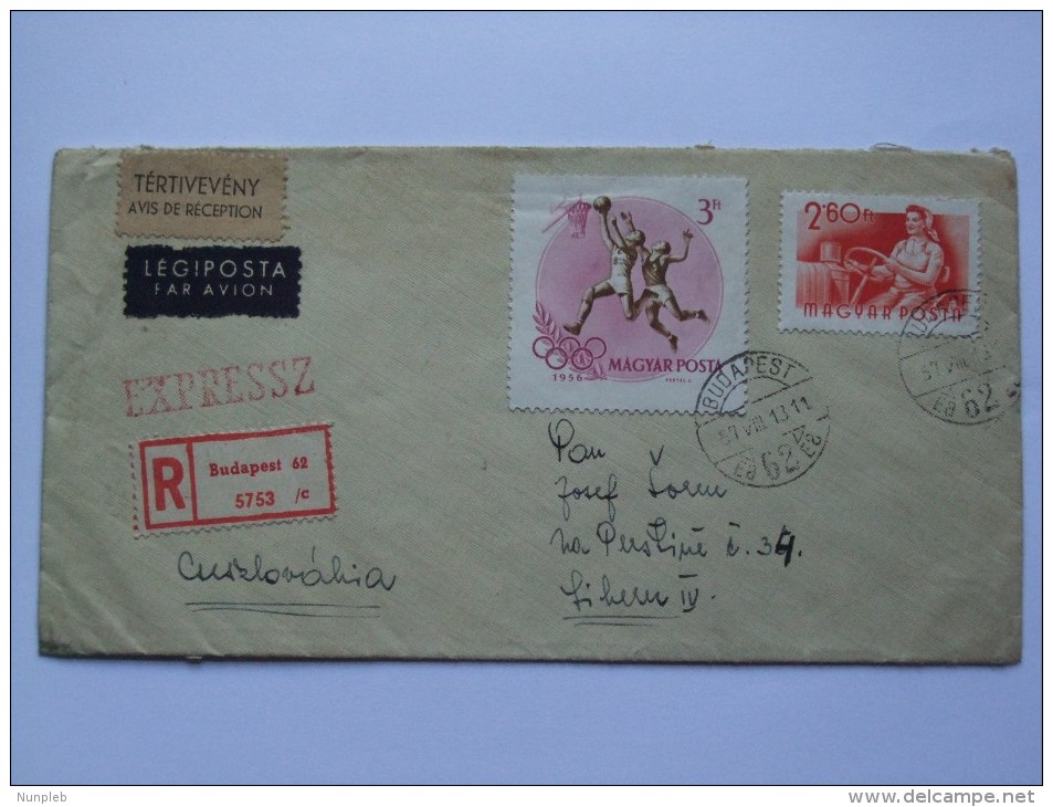 HUNGARY 1957 EXPRESS AIR MAIL COVER REGISTERED BUDAPEST WITH STAMPS BOTH SIDES - Covers & Documents