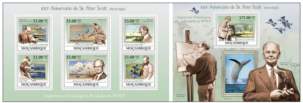 DELUXE IMPERF Mozambique 100th Aniv Of Sir Peter Scott Birds MS+S/S MOZ92226 - Other & Unclassified