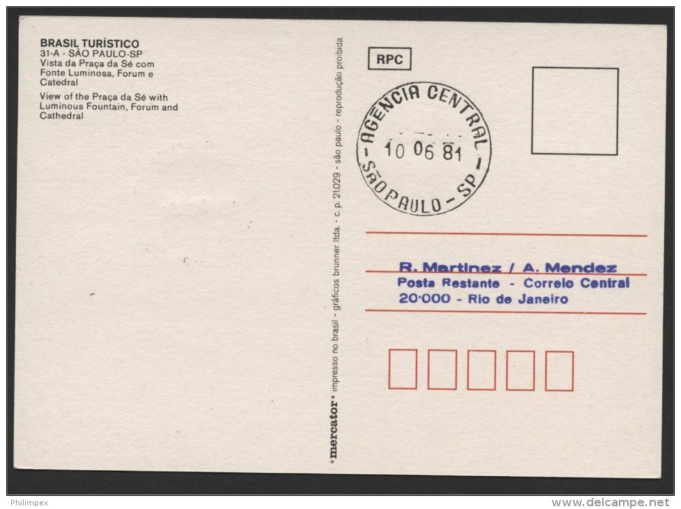 BRAZIL, FRAMA LABEL 1981 ON FRONT OF POSTCARD FIRST DAY! - Franking Labels