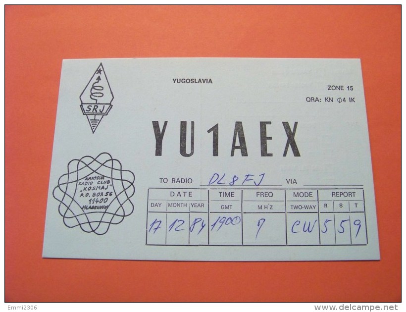 Serbia     QSL   Karte    YU1AEX     Radio   17.12.1984      ( 14 ) - Radio