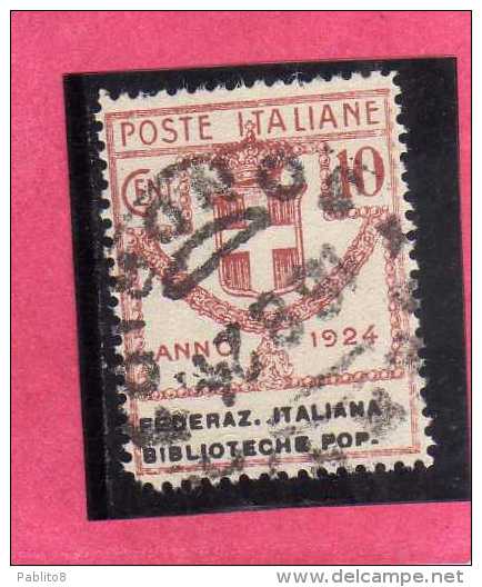 ITALY KINGDOM ITALIA REGNO 1924 PARASTATALI FEDERAZIONE ITALIANA  BIBLIOTECHE POPOLARI CENT. 5 USED - Franchise