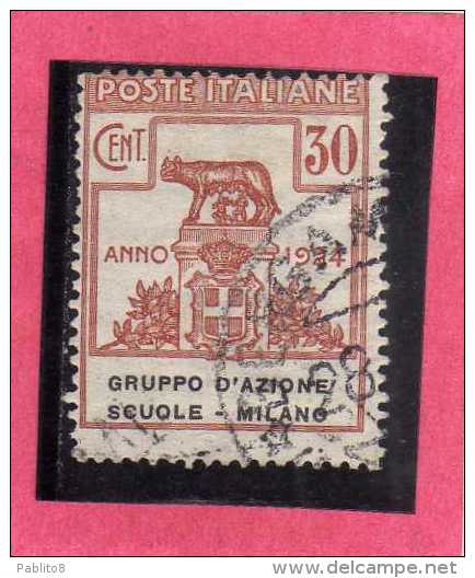 ITALY KINGDOM ITALIA REGNO 1924 PARASTATALI GRUPPO D´AZIONE SCUOLE MILANO CENT. 30 USED - Franchise