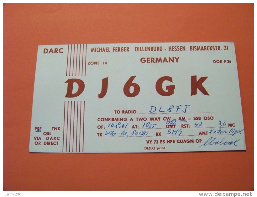 Germany    QSL   Karte    DJ6GK     Radio   14.8.61  ( 14 ) - Radio