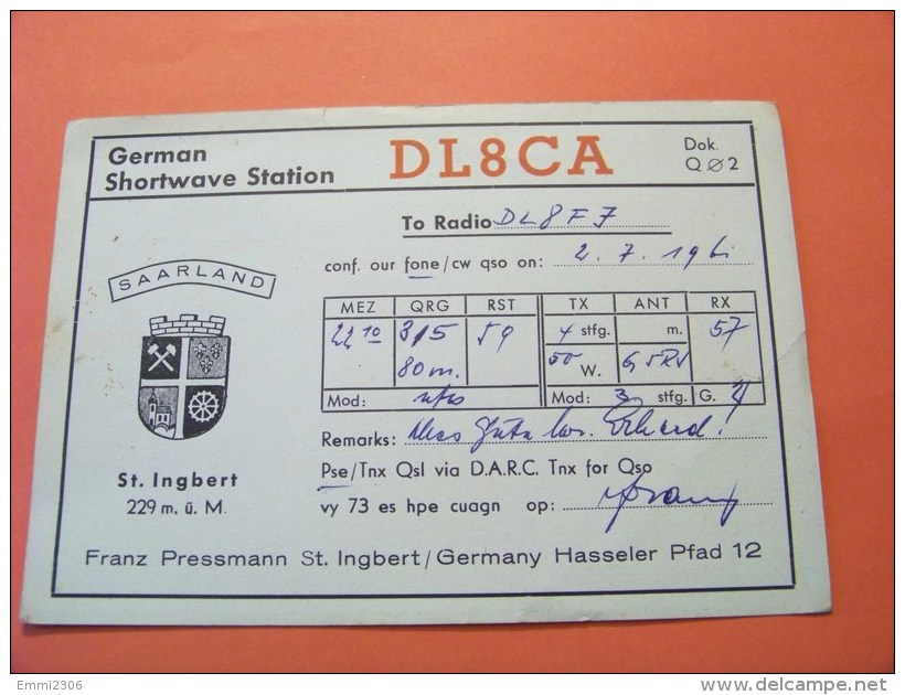 Germany    QSL   Karte   DL8CA     Radio   2.7.61   ( 14 ) - Radio