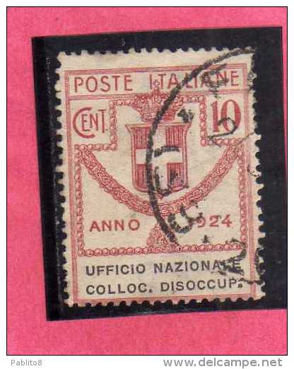 ITALY KINGDOM ITALIA REGNO 1924 PARASTATALI UFFICIO NAZIONALE COLLOCAZIONE DISOCCUPATI CENT. 10 USATO USED - Franchise