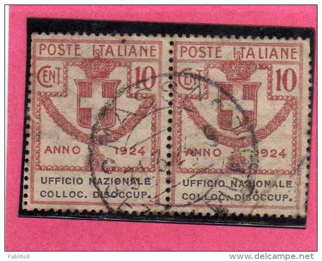 ITALY KINGDOM ITALIA REGNO 1924 PARASTATALI UFFICIO NAZIONALE COLLOCAZIONE DISOCCUPATI CENT. 10  COPPIA USATA PAIR USED - Franchise