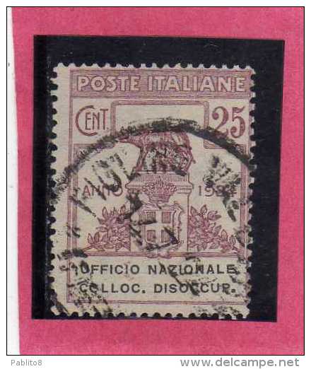 ITALY KINGDOM ITALIA REGNO 1924 PARASTATALI UFFICIO NAZIONALE COLLOCAZIONE DISOCCUPATI CENT. 25  USATO USED - Franchise