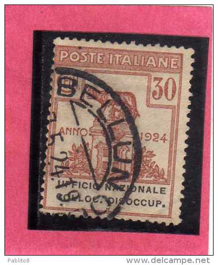 ITALY KINGDOM ITALIA REGNO 1924 PARASTATALI UFFICIO NAZIONALE COLLOCAZIONE DISOCCUPATI CENT. 30  USATO USED - Franchise