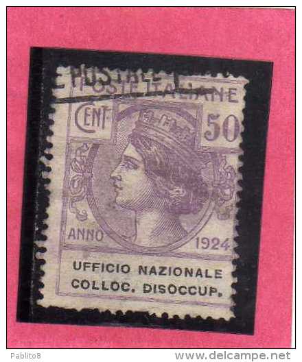 ITALY KINGDOM ITALIA REGNO 1924 PARASTATALI UFFICIO NAZIONALE COLLOCAZIONE DISOCCUPATI CENT. 50  USATO USED - Franchise