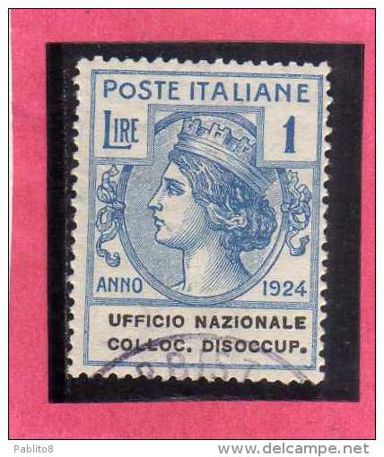 ITALY KINGDOM ITALIA REGNO 1924 PARASTATALI UFFICIO NAZIONALE COLLOCAZIONE DISOCCUPATI  LIRE 1  USATO USED - Franchise