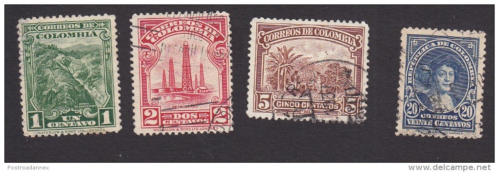 Colombia, Scott #411-413, 416, Used, Colombian Industry, Issued 1932 - Colombia