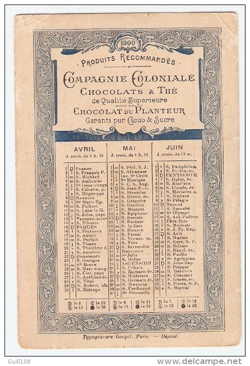 Chromo Calendrier 1900 Imp. Goupil Compagnie Coloniale Paris Fille Jeu Tour Eiffel Peintre Antoine Calbet A6-62 - Sonstige & Ohne Zuordnung