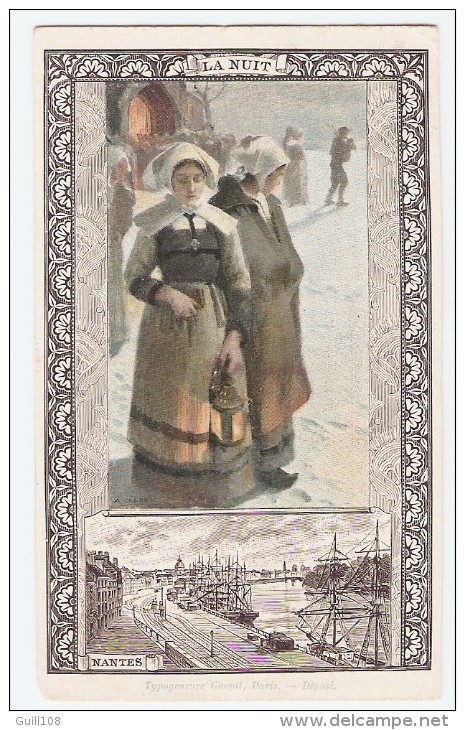 Chromo Calendrier 1900 Imp. Goupil Compagnie Coloniale Chocolat Nantes Nuit Port Voilier Peintre Antoine Calbet A6-75 - Sonstige & Ohne Zuordnung