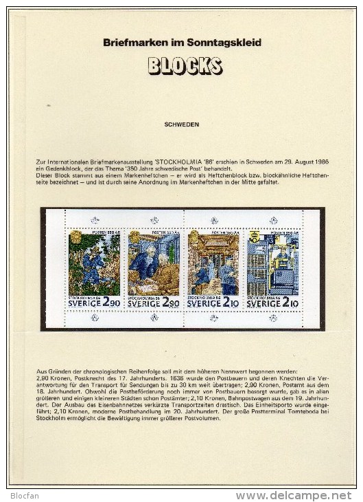Stockholm 1986 Schweden 1399/2 HBl.143 MH 116 ** 26€ Geschichte Post-Ämter History Se-tenant EXPO Art Booklet Bf Sverige - Blocks & Sheetlets