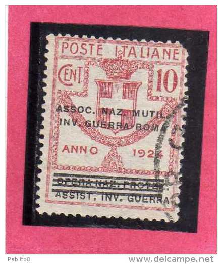 ITALIA REGNO ITALY 1924  PARASTATALI OPERA NAZIONALE PROTEZIONE INVALIDI GUERRA ASSOCIAZIONE MUTILATI CENT 10 USATO USED - Franchise