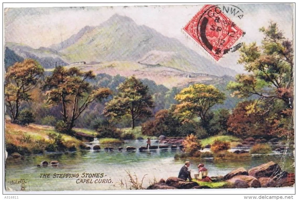 Cpa THE STEPPING STONES Capel Curig Collection Oilette - Carmarthenshire