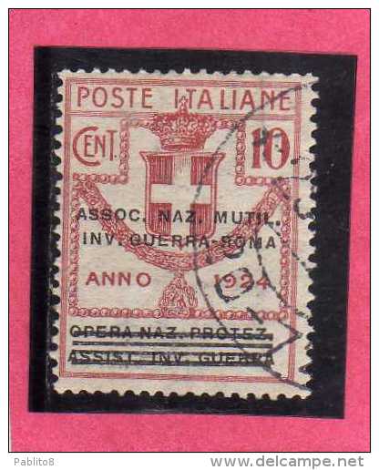 ITALIA REGNO ITALY 1924  PARASTATALI OPERA NAZIONALE PROTEZIONE INVALIDI GUERRA ASSOCIAZIONE MUTILATI CENT 10 USATO USED - Franchise