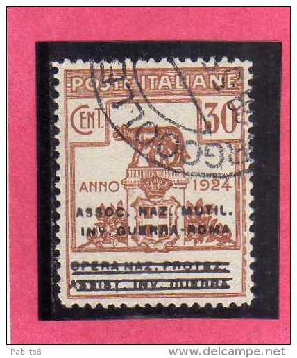 ITALIA REGNO ITALY 1924  PARASTATALI OPERA NAZIONALE PROTEZIONE INVALIDI GUERRA ASSOCIAZIONE MUTILATI CENT 30 USATO USED - Franchise