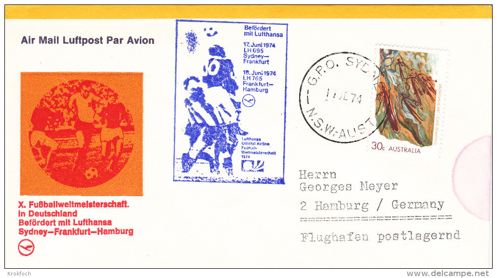 Sydney Frankfurt Hamburg 1974 - Erstflug 1er Vol First Flight Primo Volo - Lufthansa Fussball Football - First Flight Covers