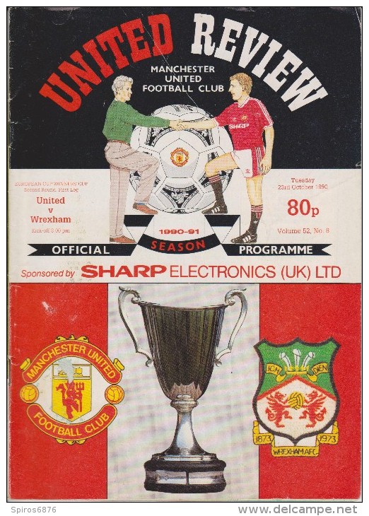 Official Football Programme MANCHESTER UNITED - WREXHAM European Cup Winners Cup 1990 2nd Round - Habillement, Souvenirs & Autres