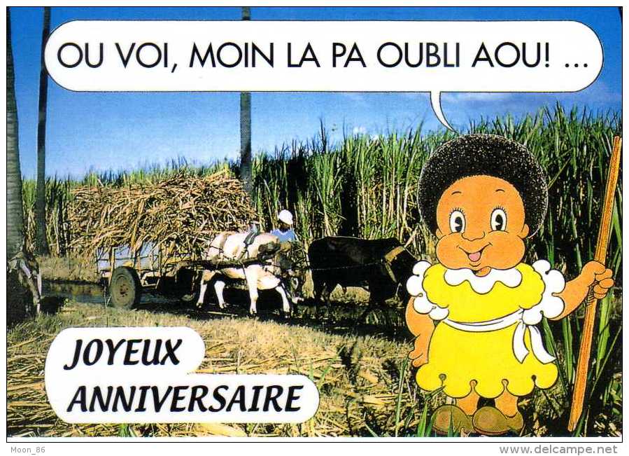 974 - Ile De  LA REUNION  - Carte Humour En Créole - Ou Voi Moin La Pa Oubli Aou ! Joyeux Anniversaire  Charette Canne - Autres & Non Classés