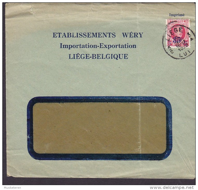 Belgium ETABLISSEMENTS WÉRY, LIEGE 1928 Cover Lettre König Albert Overprinted Hoyyoux - 1922-1927 Houyoux