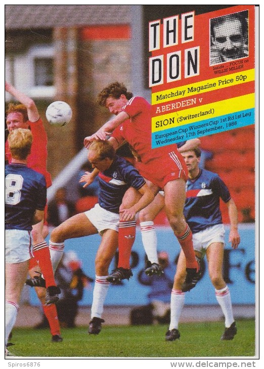 Official Football Programme ABERDEEN - SION Switzerland European Cup Winners Cup 1986 1st Round - Apparel, Souvenirs & Other