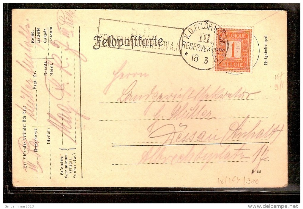 FELDPOSTKARTE Met Nr. 108 Met ZELDZAME Afstempeling K.D.FELDPOSTAMT III RESERVEKORPS Dd. 18/3/1915  ! - Otros & Sin Clasificación