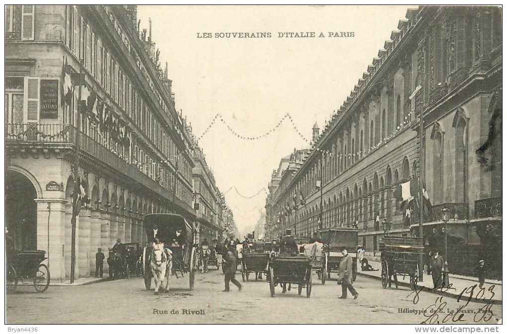 Les Souverains D'Italie à Paris - 20 - Octobre 1903 - ** Rue De Rivoli ** - Cpa Précurseur En Très Bon état - Réceptions