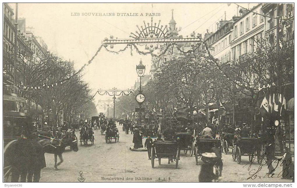 Les Souverains D´Italie à Paris - 20 - Octobre 1903 - ** Boulvard Des Italiens** - Cpa Précurseur En Très Bon état - Receptions