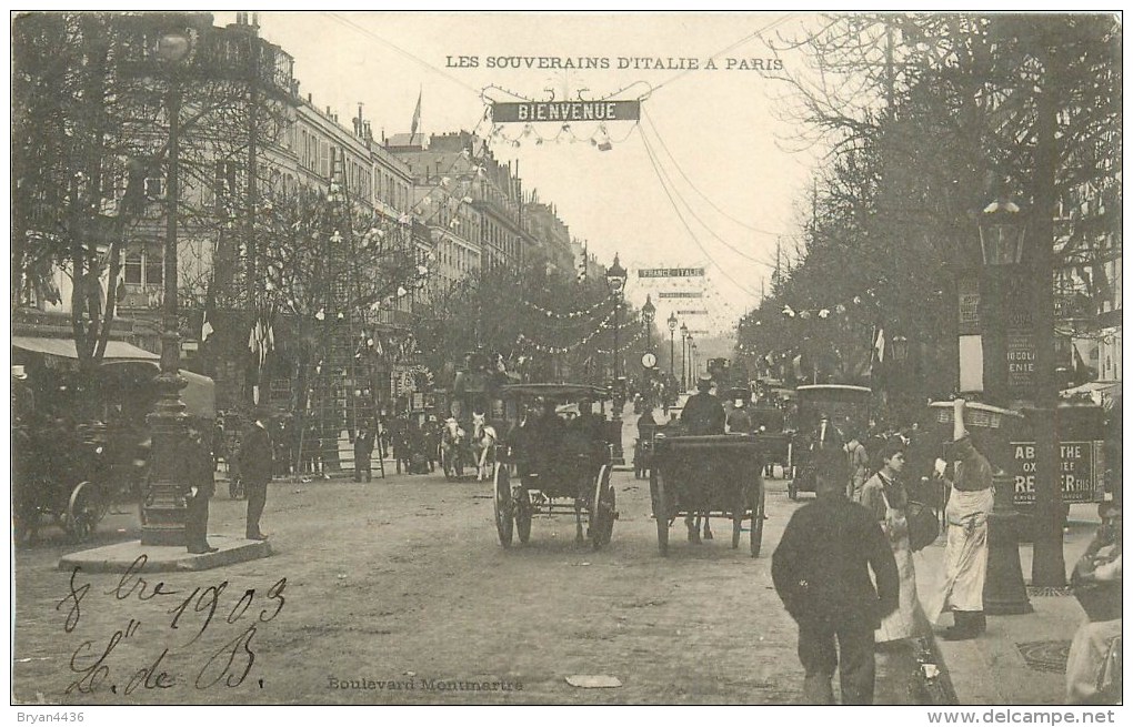 Les Souverains D´Italie à Paris - 20 - Octobre 1903 - ** Boulvard Montmartre ** - Cpa Précurseur En Très Bon état - Réceptions