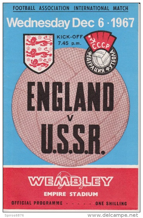 Official Football Programme ENGLAND - USSR International Friendly 1967 At WEMBLEY - Uniformes Recordatorios & Misc