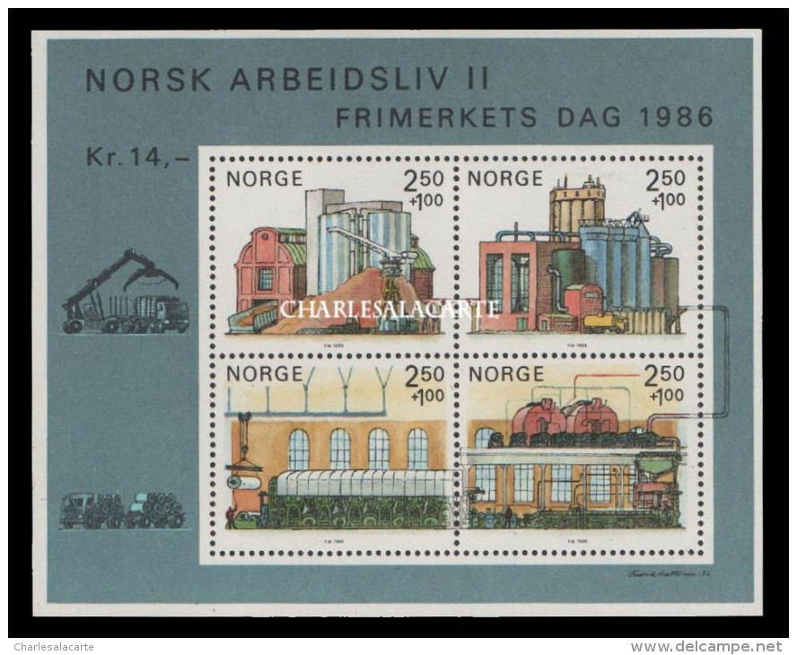 NORWAY 1986 INDUSTRY 2 PAPER MANUFACTURE M.S. U.M. FACIT BLK. 6 - Blokken & Velletjes