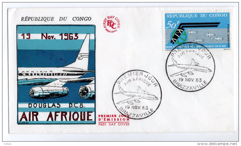 CONGO LETTRE FDC AIR AFRIQUE CACHET A DATE AVION - FDC