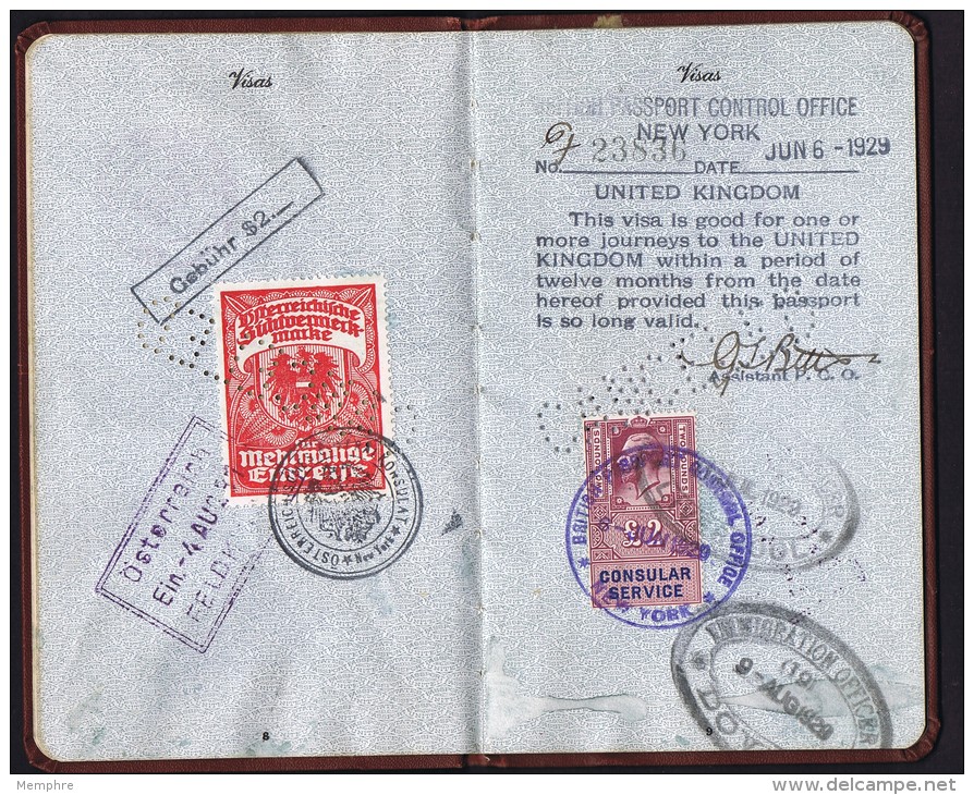 Passeport Des USA  Emis En 1929  Nombreux Visas Et Timbres: France, Autriche, Grande-Bretagne, Excellent état - Historical Documents