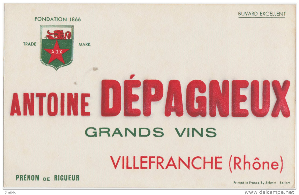 Buvard :  Antoine DEPAGNEUX - Grands Vins à Villefranche (Rhône) - V