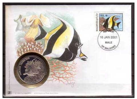 Numisbrief , Malediven , WWF , Halfterfisch , Briefmarke , 1986 , Mi.-Nr. 1198 - Malediven