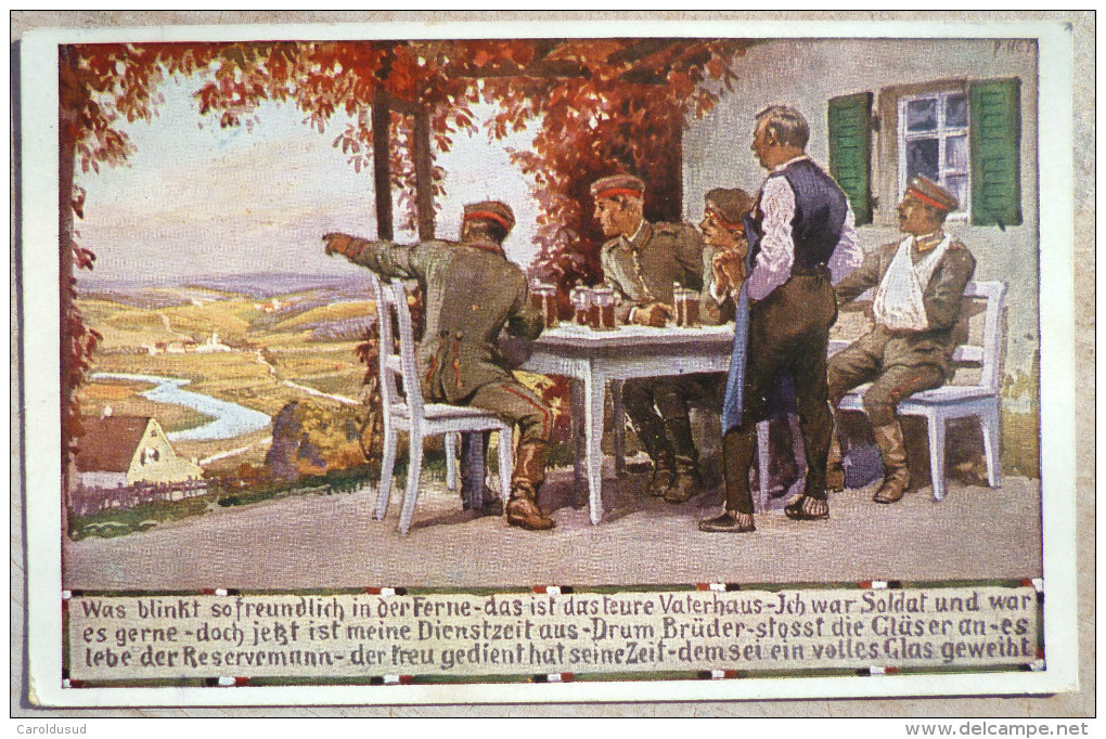 CPA Litho Illustrateur Paul HEY Soldat Biere Was Blinkt So Freudlich In Der Ferne Feldpostkarte 1917 UNSERE FELDGRAUEN - Hey, Paul