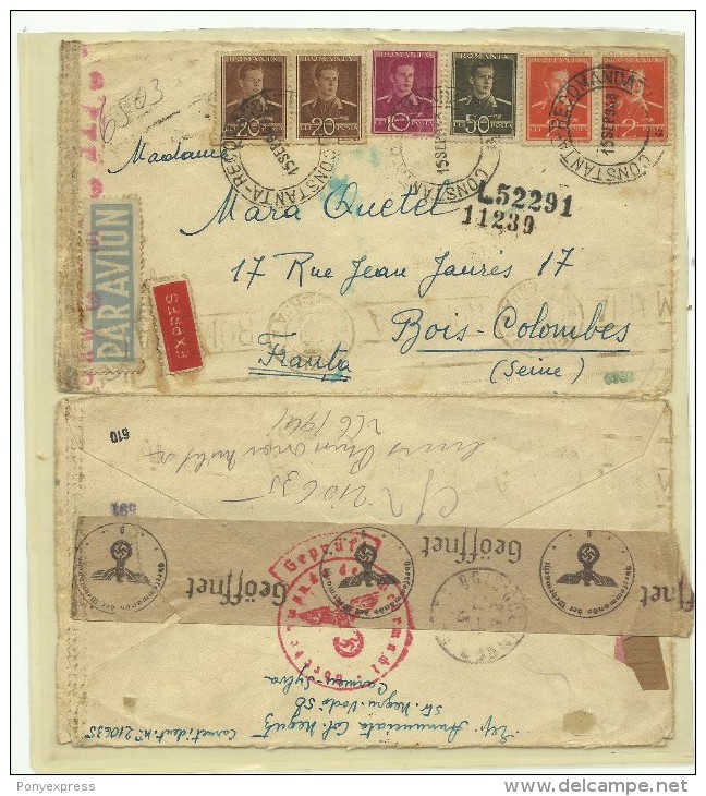 1943: Lettre De Constanta Exprès Avion Pour La France, Censures Roumaine Et Allemande - 2. Weltkrieg (Briefe)