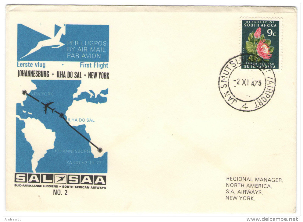 RSA - South Africa - Sud Africa - 1973 - First Flight - Johannesburg-Ilha Do Sal-New York - South African Airways - V... - Luchtpost