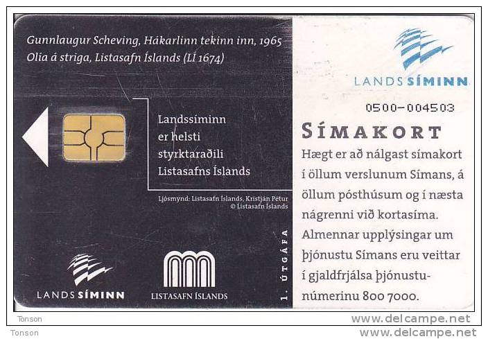 Iceland, ICE-C-01, 500 Kronur, Gunnlaugur Sheving´s Painting, 2 Scans.  Please Read - Island