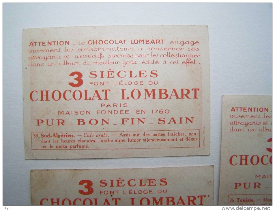 LOT De 3 CHROMOS CHOCOLAT LOMBART 1 MEKNES Haras 26 Ou 28 TUNIS 33 ALGERIE Café Arabe - Lombart