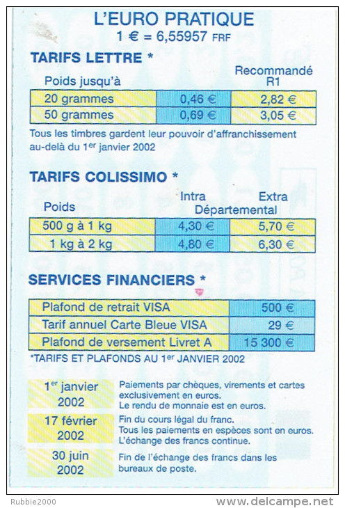 CONVERTISSEUR FRANC EURO DISTRIBUE PAR LA POSTE 2002 CARTE PLASTIQUE A EFFET D OPTIQUE - Variétés Et Curiosités