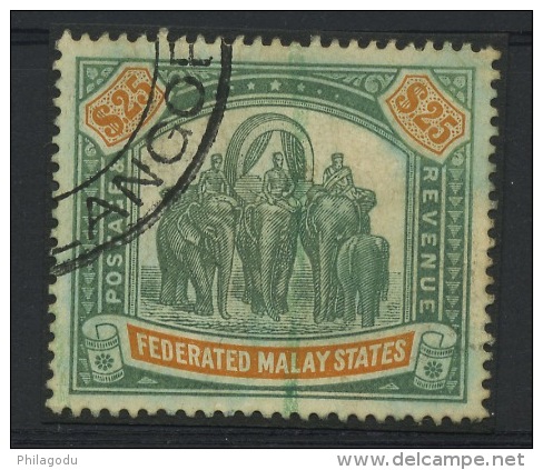 Malaysia  25 $ Ø  SG 51 Or 82    Cv 750 £    Très Beau   Very Fine  Elephants - Federated Malay States